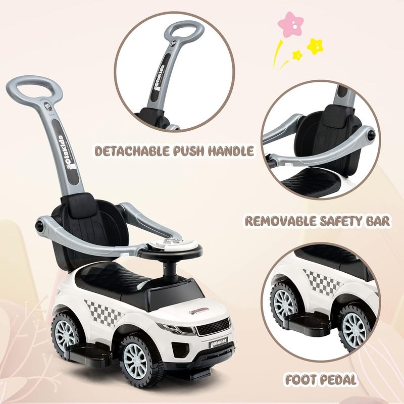 Olakids 4 in 1 Ride on Push Car, Toddlers Stroller Sliding Walking Toy with Horn, Music, Lights, Removable Guardrails Handle, Underneath Storage, Foot-to-Floor Walker for Boys Girls (Ivory White) - Image 4